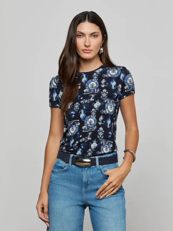 L'agence - Ressi Fitted Tee - Black/Blue Porcelain Print sold by Jessie Boutique