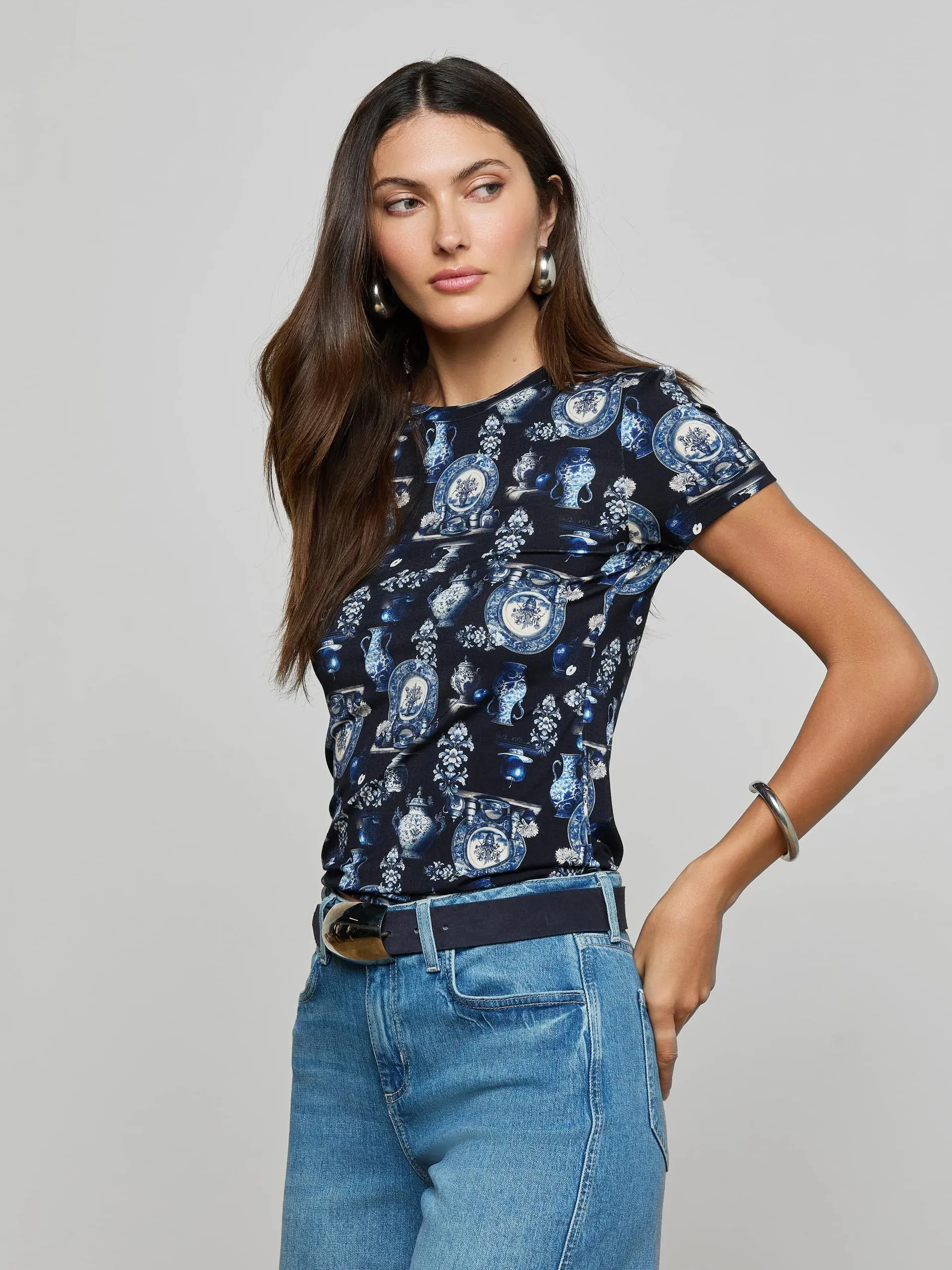 L'agence - Ressi Fitted Tee - Black/Blue Porcelain Print sold by Jessie Boutique product image thumbnail 2
