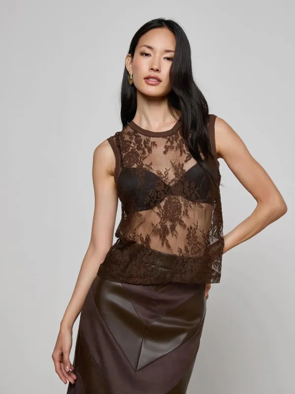 L'agence - Brax Floral Lace Tank - Dark Brown sold by Jessie Boutique