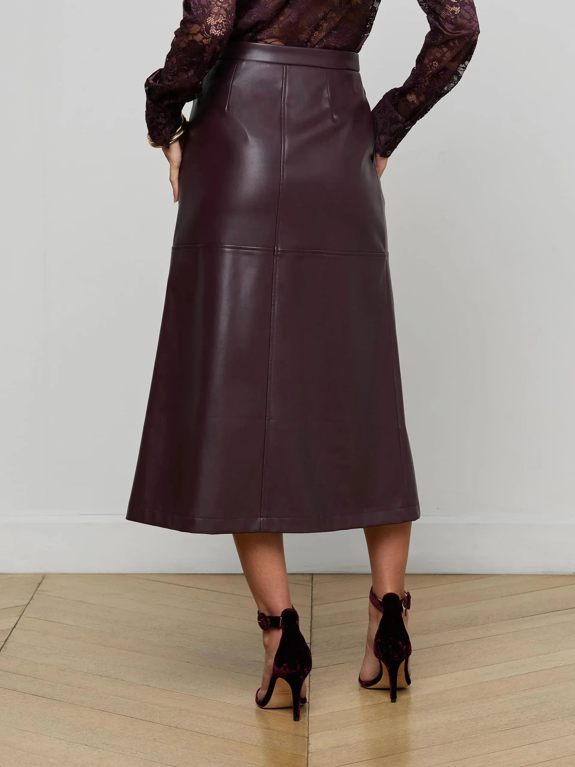L'agence - Robyn Vegan Leather Midi Skirt - Dark Malbec sold by Jessie Boutique product image thumbnail 3