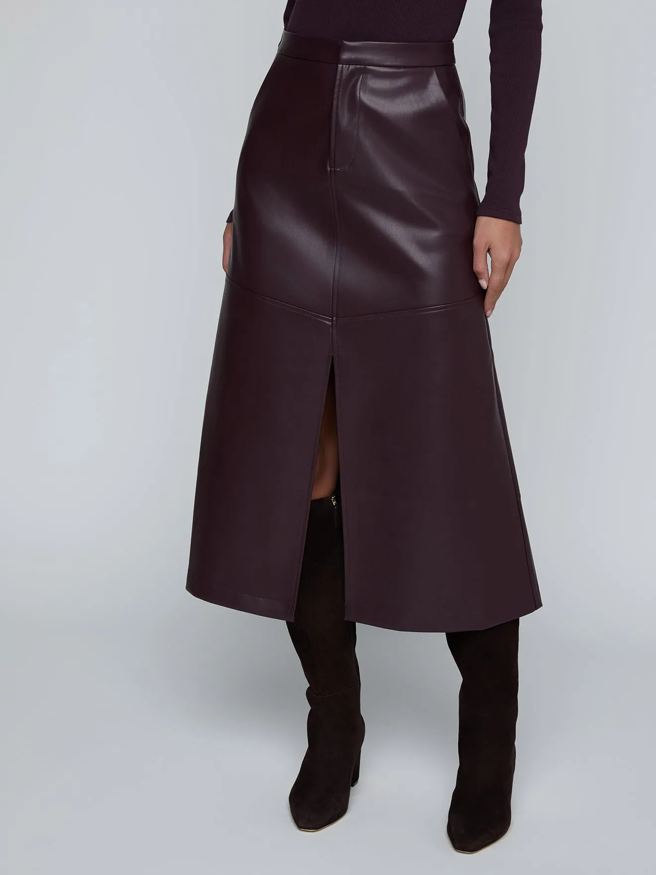 L'agence - Robyn Vegan Leather Midi Skirt - Dark Malbec sold by Jessie Boutique product image thumbnail 4