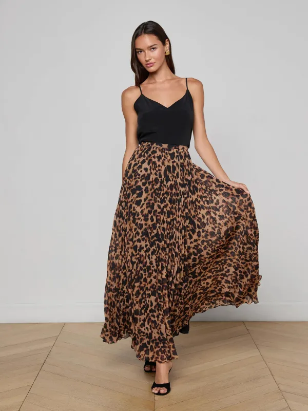L'agence - Torin Pleated Maxi Skirt -  Brown Multi Amur Leopard made by L'AGENCE