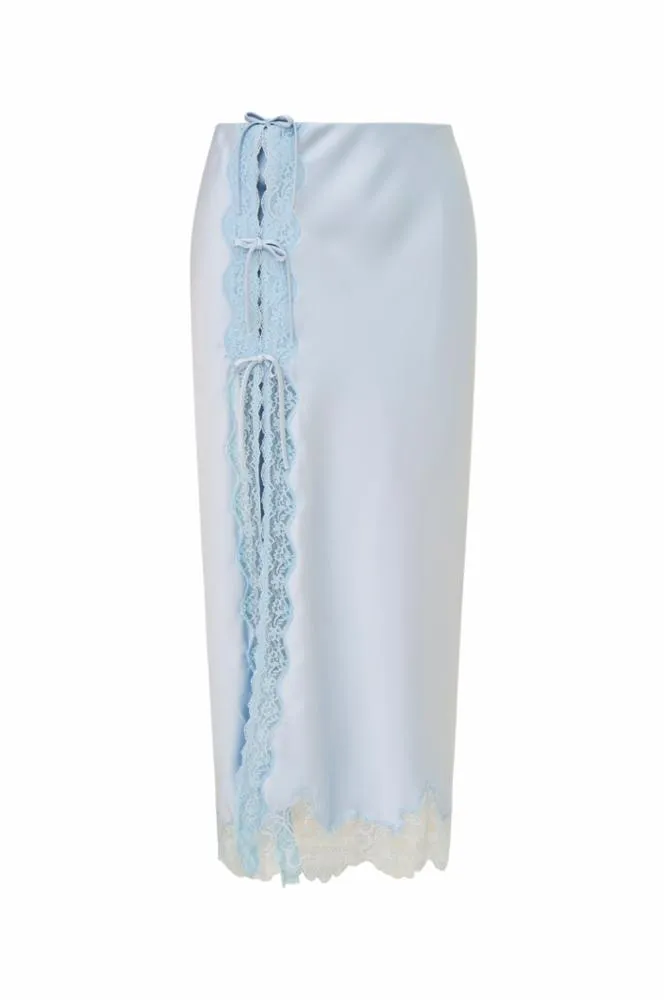 Loveshackfancy - Calder Satin Midi Skirt - Airy Blue sold by Jessie Boutique