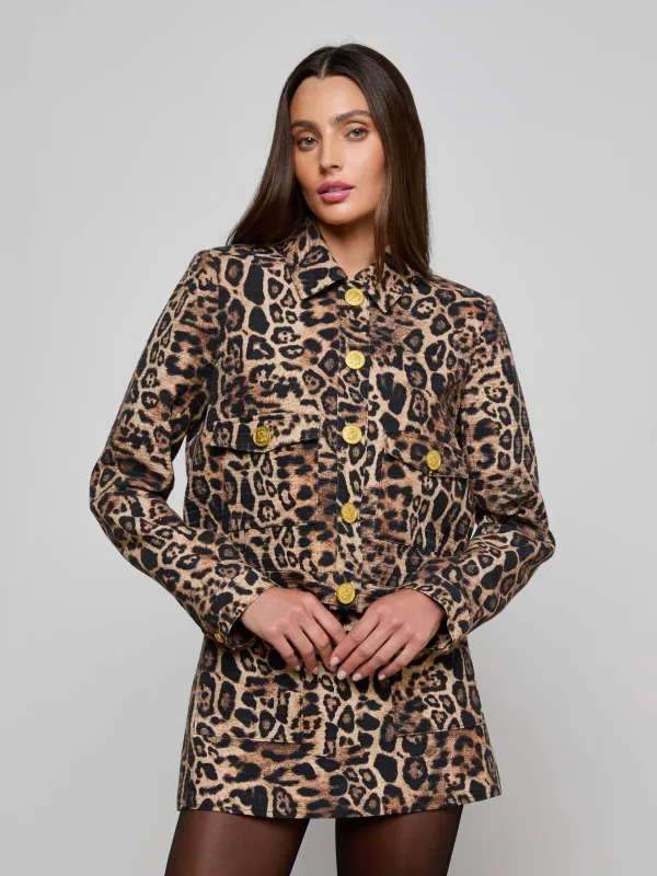 L'agence - Nyx Cropped Jacket - Brown Multi Patch Leopard sold by Jessie Boutique