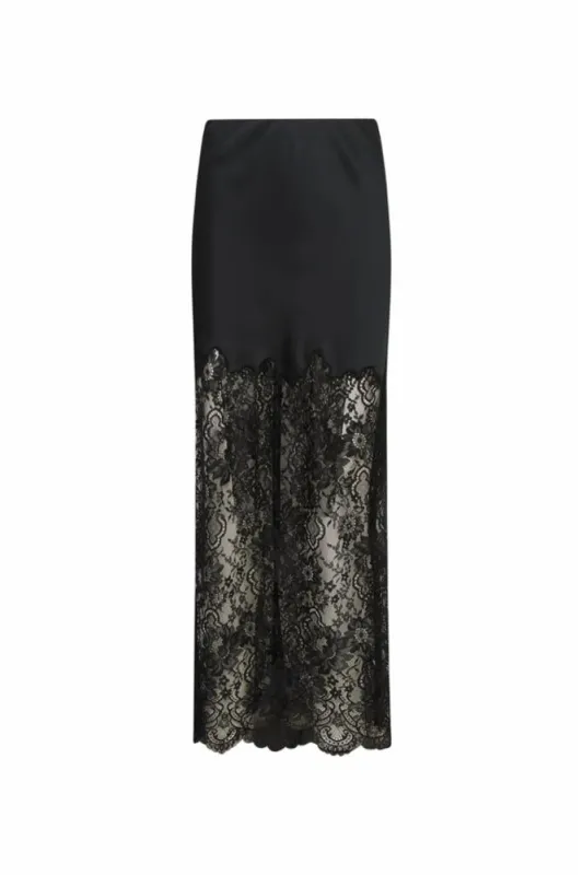 Loveshackfancy - Ilene Satin & Lace Skirt - Black sold by Jessie Boutique