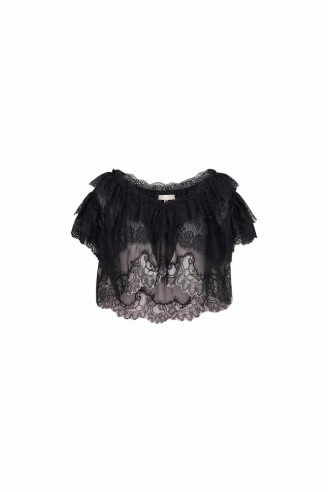Loveshackfancy - Vienne Lace Ruffle Top - Black sold by Jessie Boutique