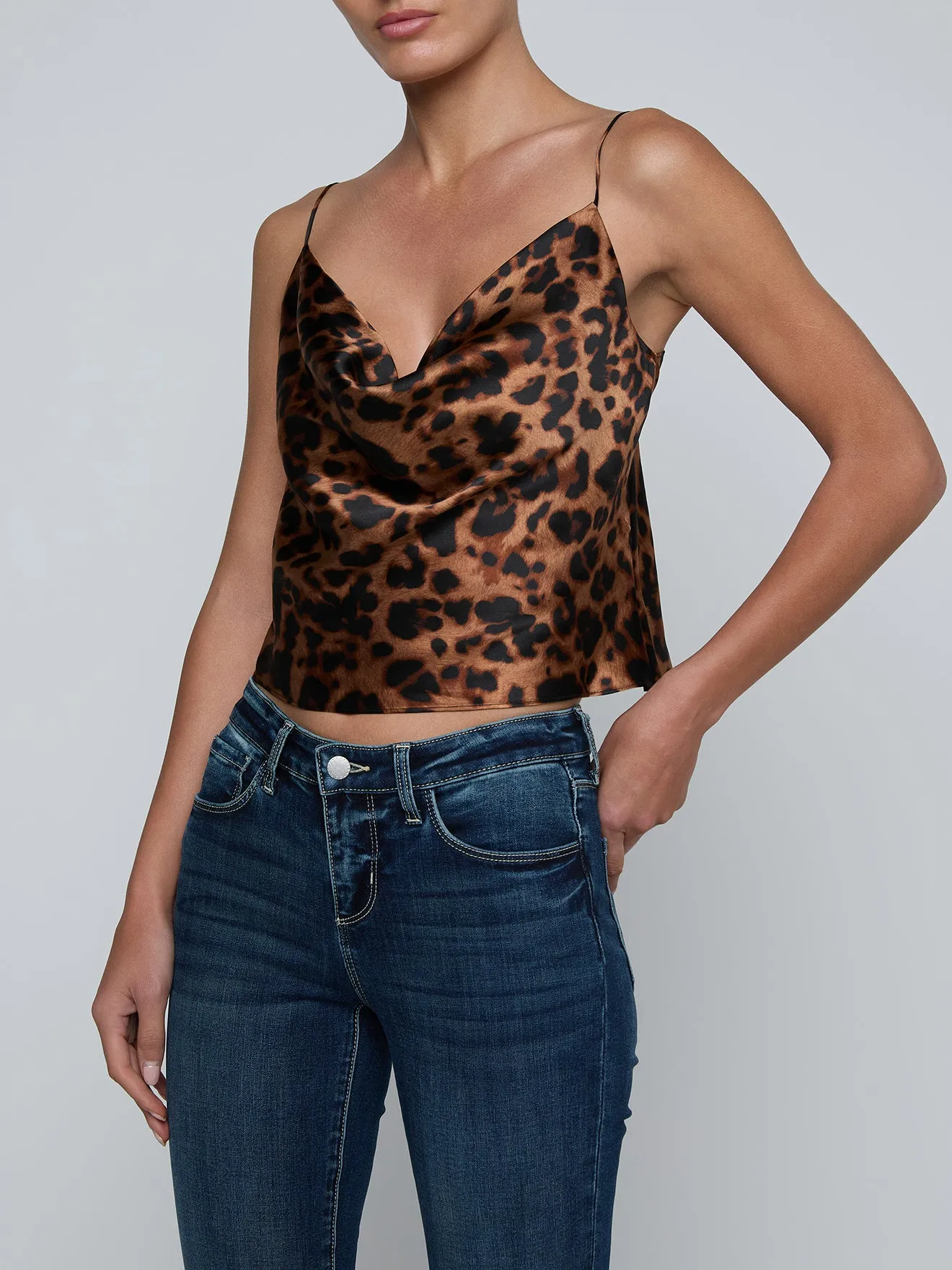 L'agence - Calista Silk Camisole - Brown Multi Amur Leopard sold by Jessie Boutique product image thumbnail 4