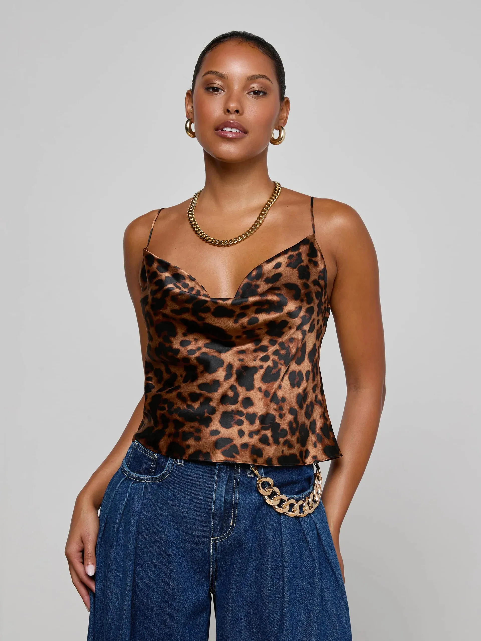 L'agence - Calista Silk Camisole - Brown Multi Amur Leopard sold by Jessie Boutique