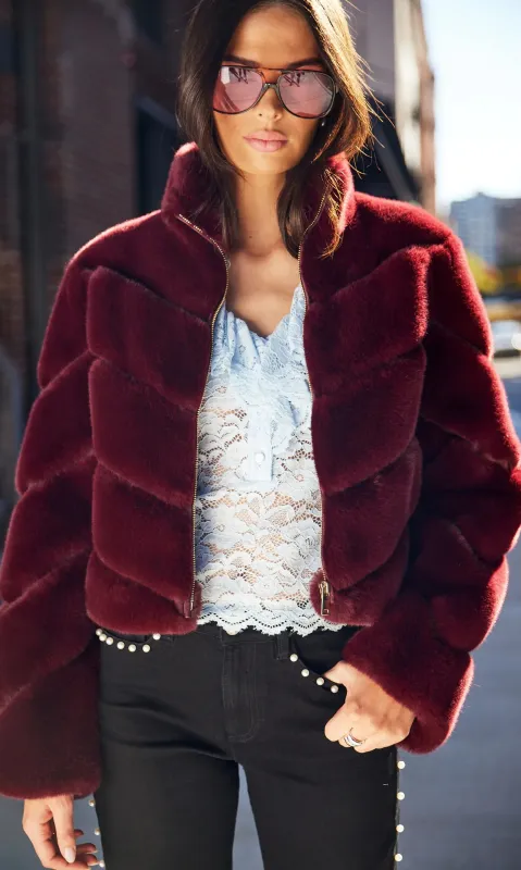 Generation Love - Brianna Faux Fur Jacket - Cabernet sold by Jessie Boutique