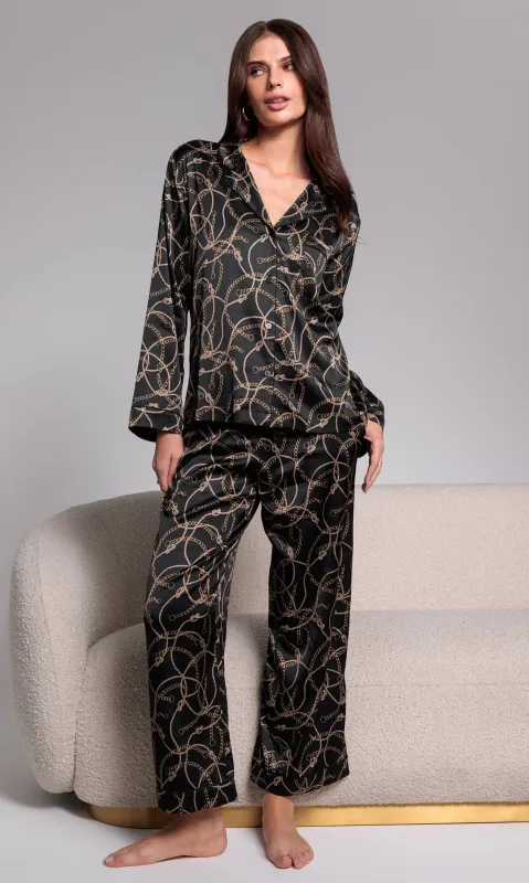 Generation Love - Elina Pajama Set - Rope Chain Black Gold sold by Jessie Boutique