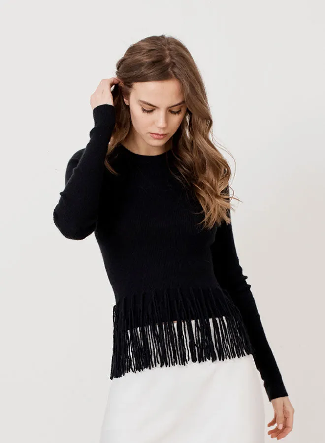 Autumn Cashmere - Rib Crew W/ Tiered Fringe - Multiple Colors sold by Jessie Boutique