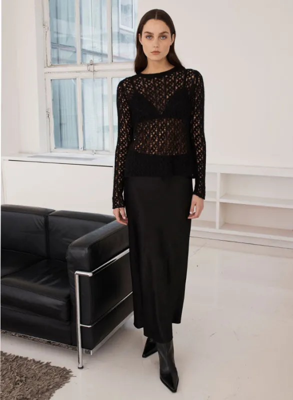 Autumn Cashmere - Open Pointelle Crew - Black sold by Jessie Boutique