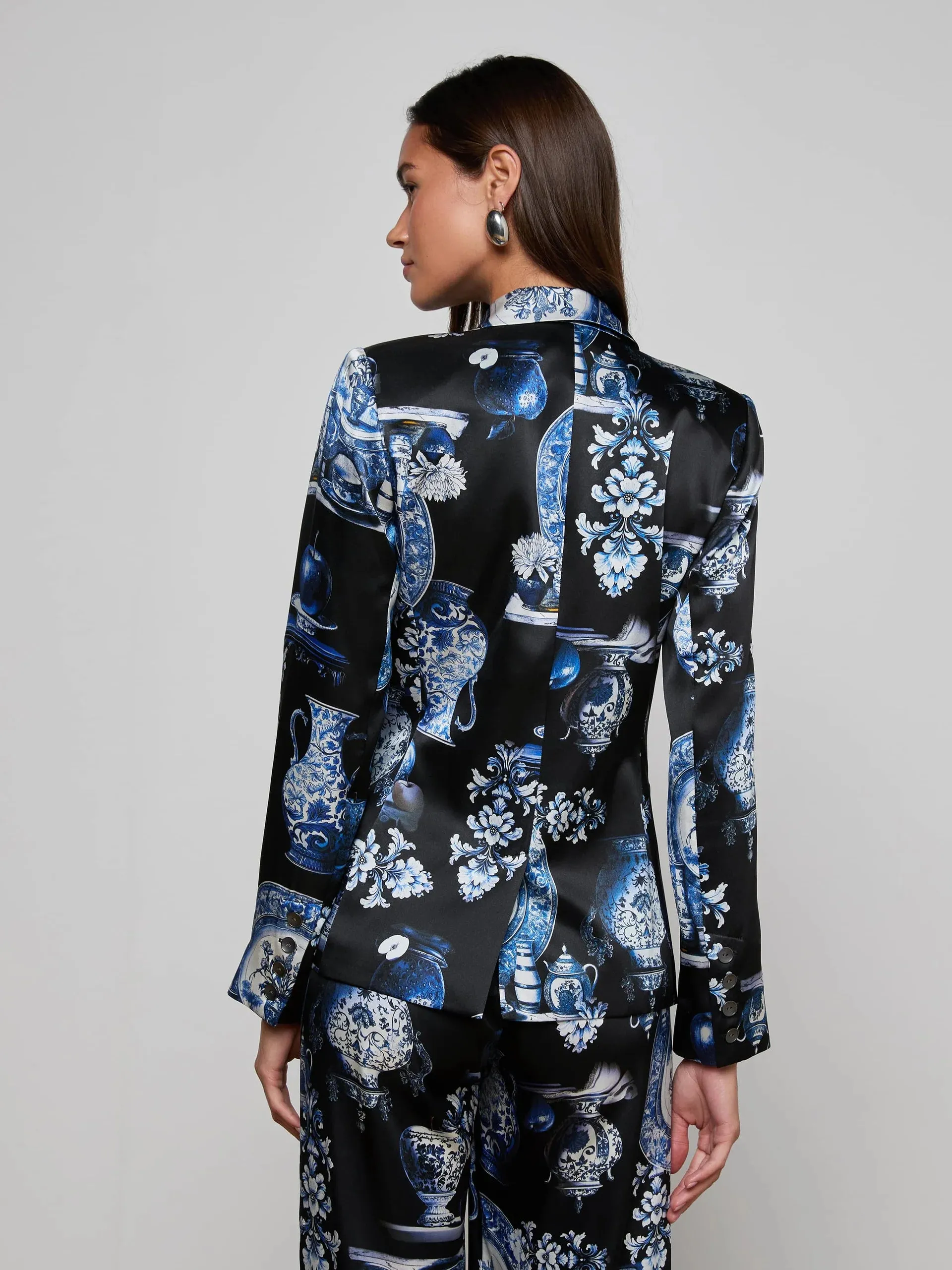 L'agence - Colin Silk Blazer - Black/Blue Large Porcelain sold by Jessie Boutique product image thumbnail 3