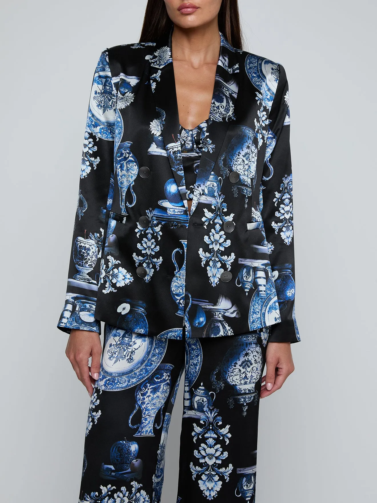 L'agence - Colin Silk Blazer - Black/Blue Large Porcelain sold by Jessie Boutique product image thumbnail 4