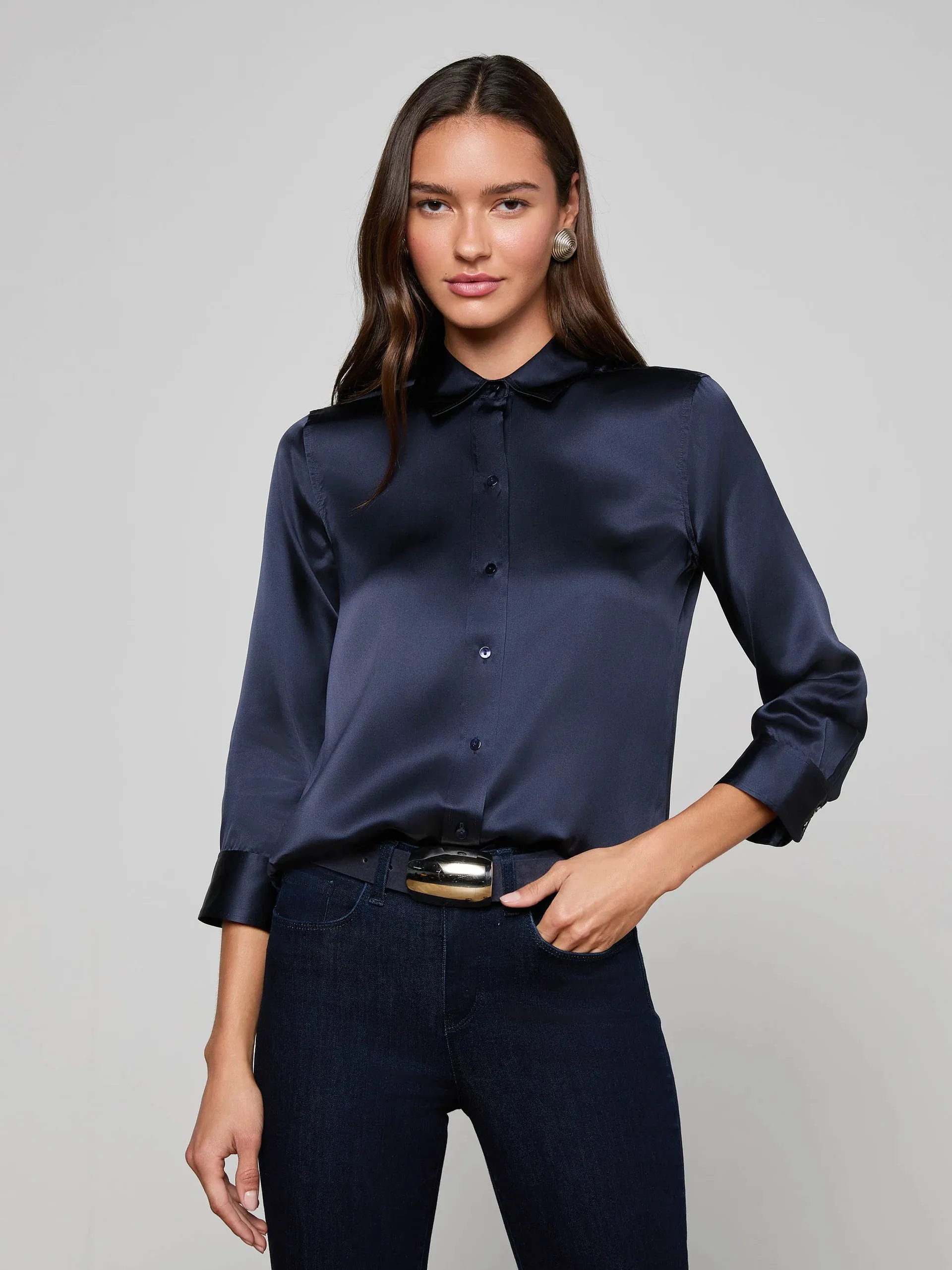L'agence - Dani Silk Blouse - Midnight sold by Jessie Boutique product image thumbnail 2