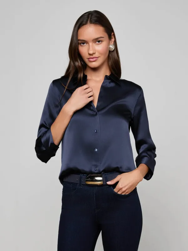 L'agence - Dani Silk Blouse - Midnight sold by Jessie Boutique