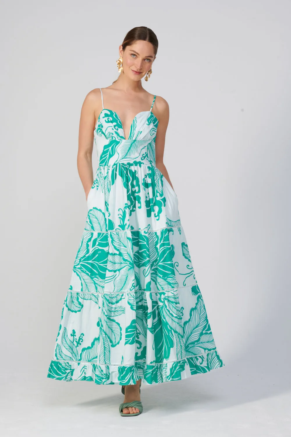 Poupette St Barth - Long Dress Milena - Green Reef Wave sold by Jessie Boutique