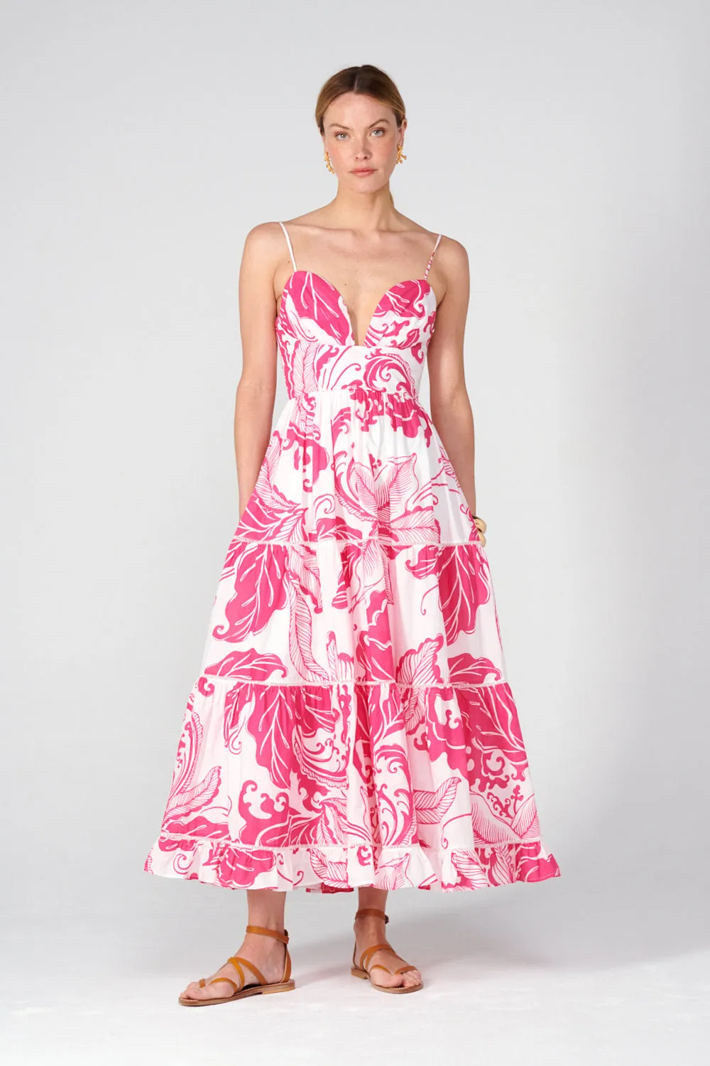 Poupette St Barth - Long Dress Milena - Pink Reef Wave sold by Jessie Boutique