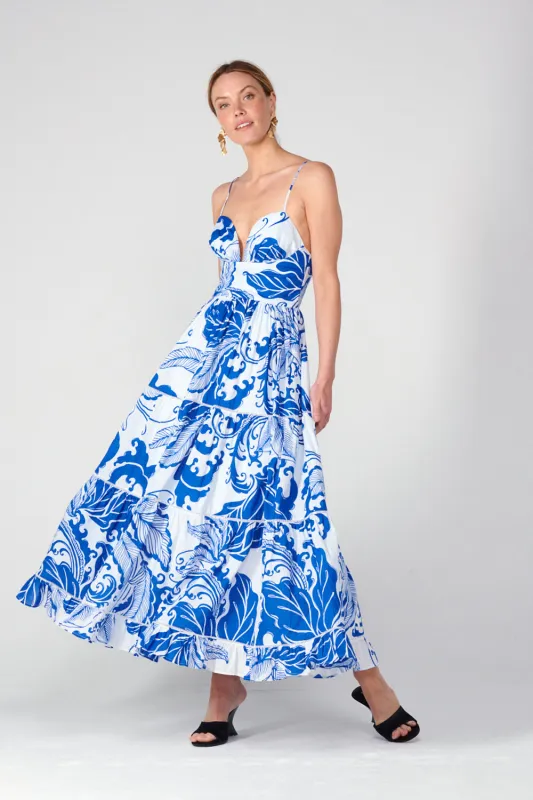 Poupette St Barth - Long Dress Milena - Blue Reef Wave sold by Jessie Boutique
