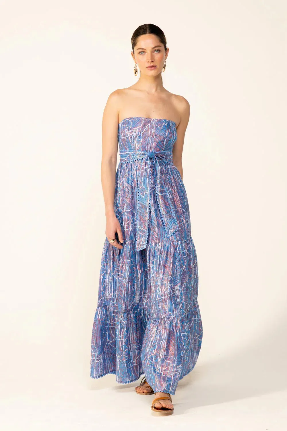 Poupette St Barth - Long Dress Thelma - Blue Akoya sold by Jessie Boutique