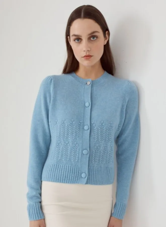 Autumn Cashmere - Puff Sleeve Popcorn Stitch Cardigan - Heather sold by Jessie Boutique