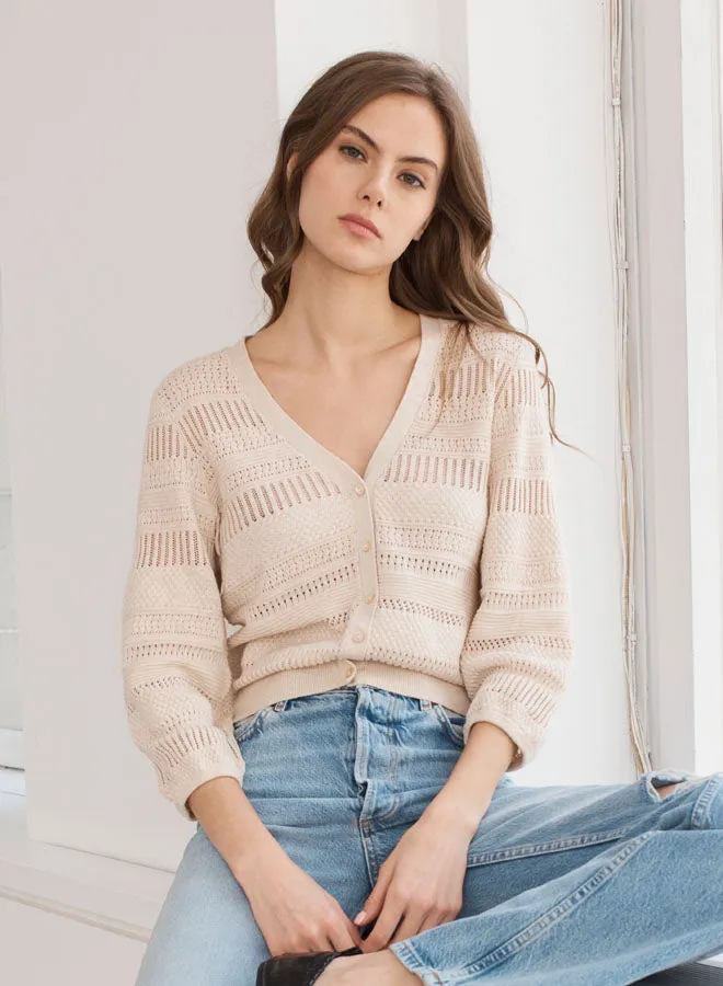 Autumn Cashmere - Pointelle 3/4 Puff Sleeve Cardigan - Multiple Colors sold by Jessie Boutique