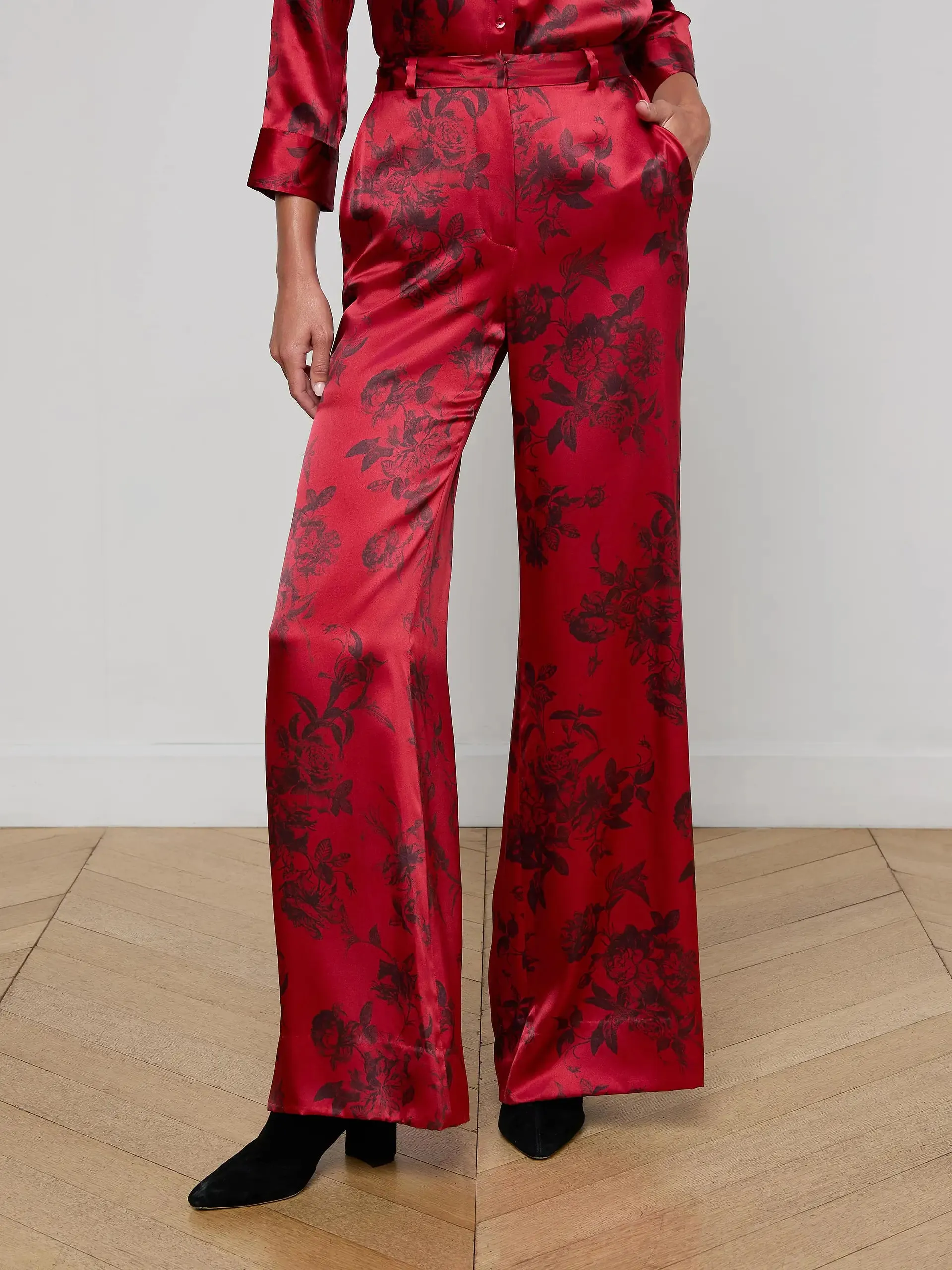 L'agence - Pilar Silk Wide-Leg Pant - Burgundy Painterly Floral sold by Jessie Boutique product image thumbnail 2