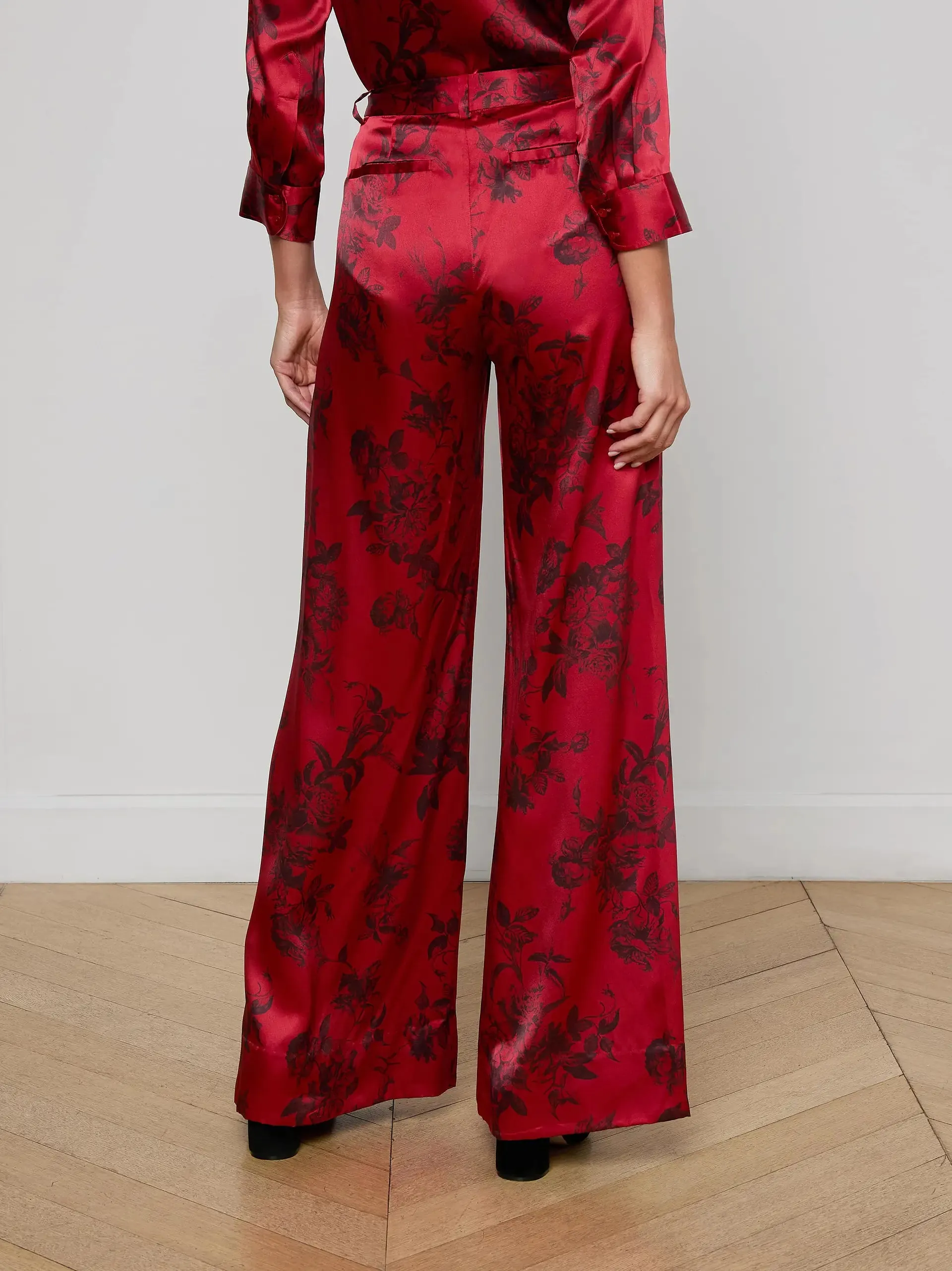 L'agence - Pilar Silk Wide-Leg Pant - Burgundy Painterly Floral sold by Jessie Boutique product image thumbnail 3