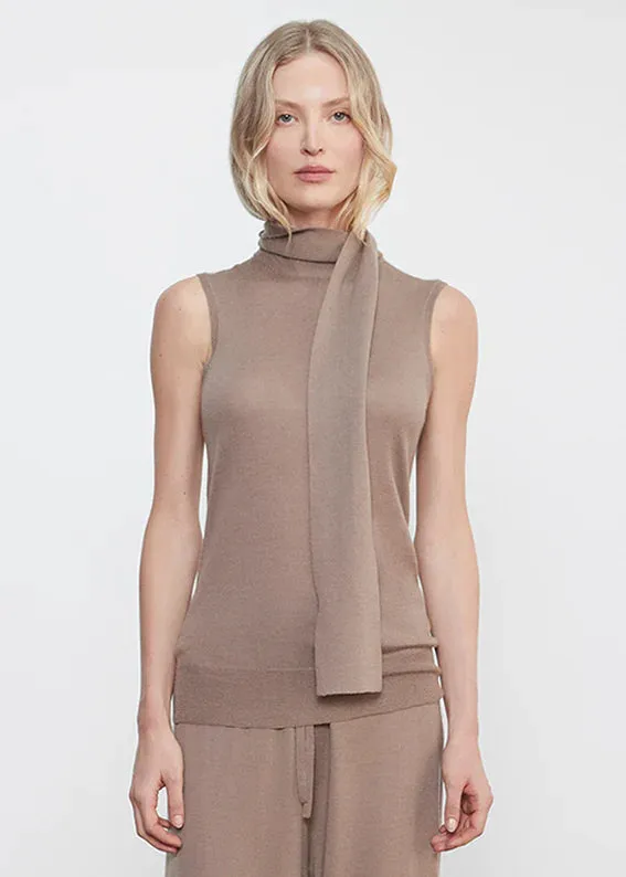 Enza Costa - Tissue Cashmere Sleeveless Scarf Sweater - Walnut sold by Jessie Boutique