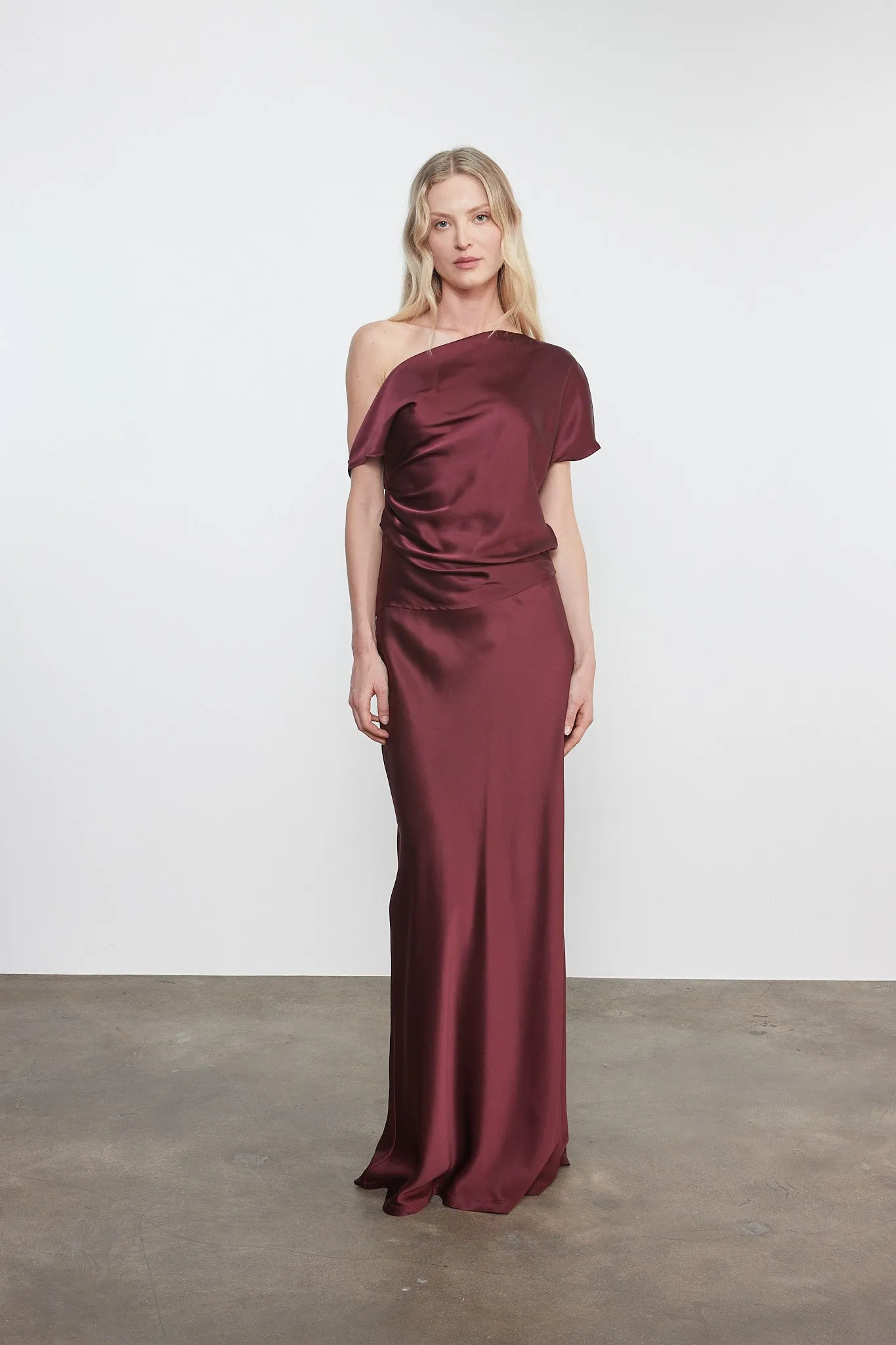 Enza Costa - Silk Satin Asymmetrical Drape Top - Carmine sold by Jessie Boutique product image thumbnail 2