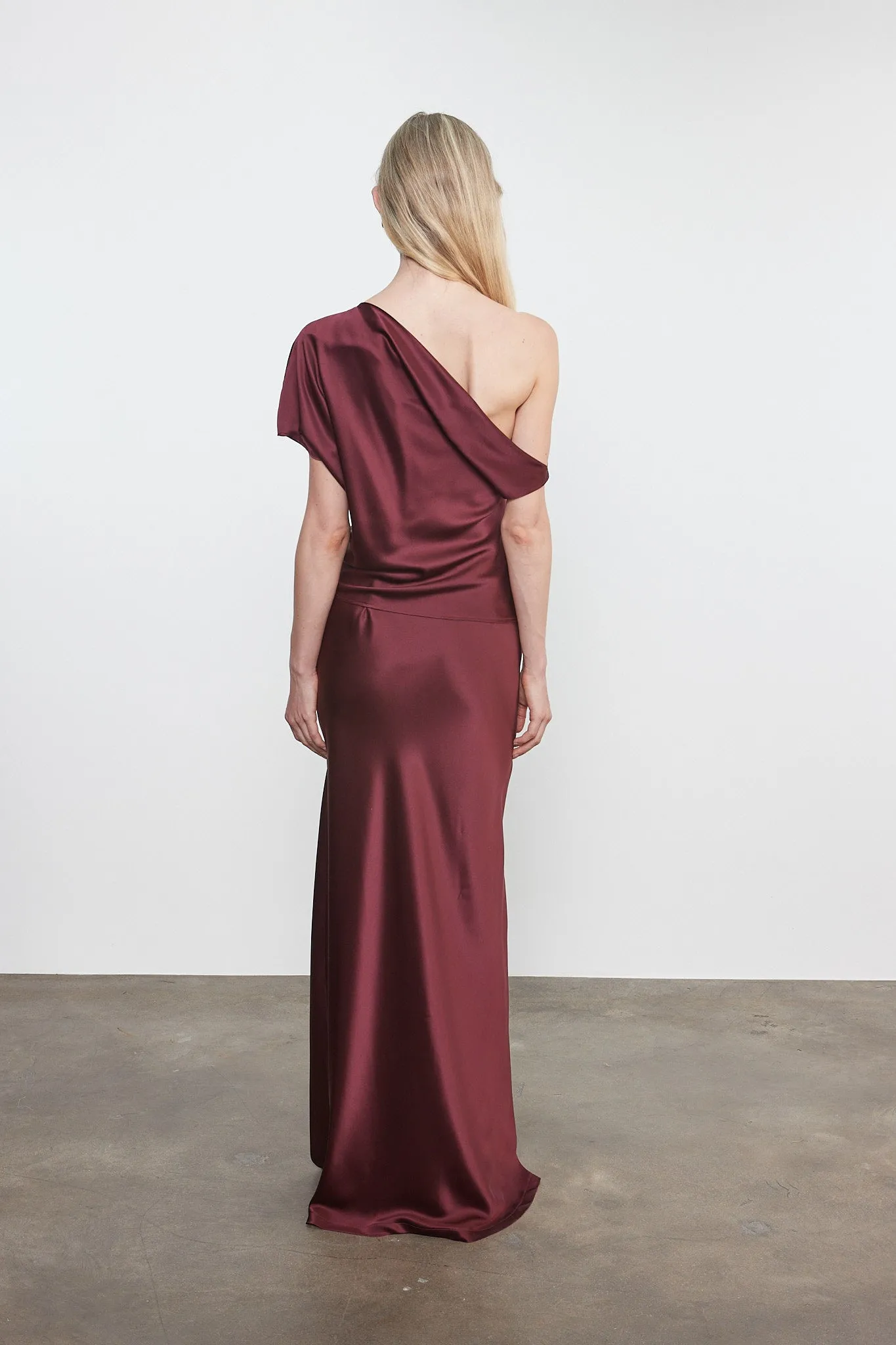 Enza Costa - Silk Satin Asymmetrical Drape Top - Carmine sold by Jessie Boutique product image thumbnail 3