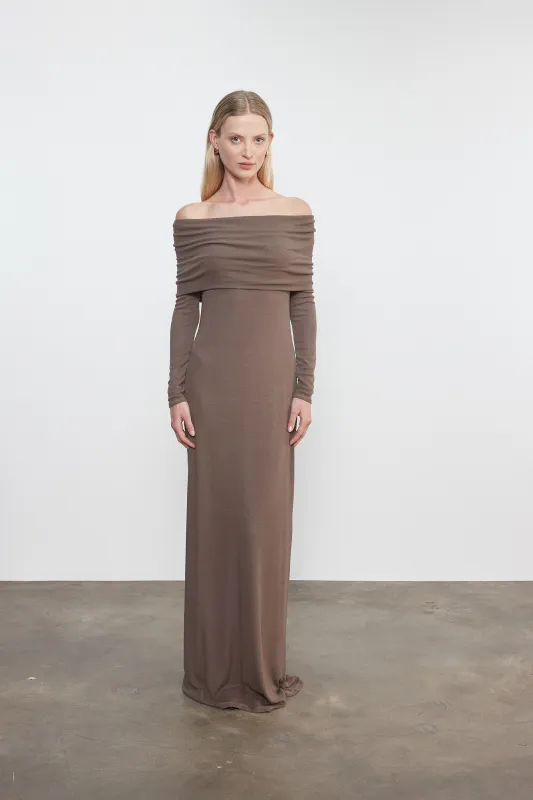 Enza Costa - Silk Rib Off Shoulder Fluid Dress - Mushroom sold by Jessie Boutique