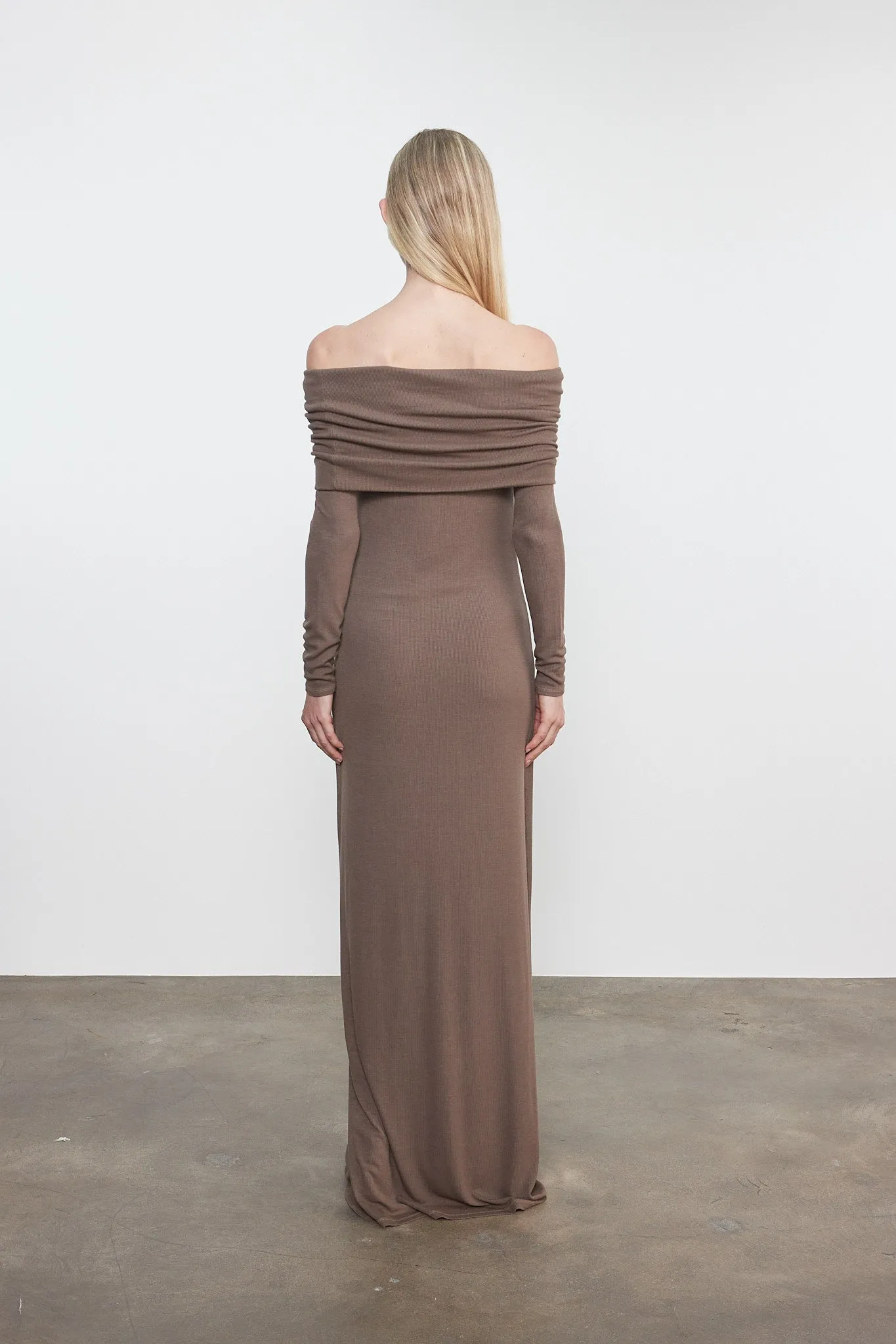 Enza Costa - Silk Rib Off Shoulder Fluid Dress - Mushroom sold by Jessie Boutique product image thumbnail 2