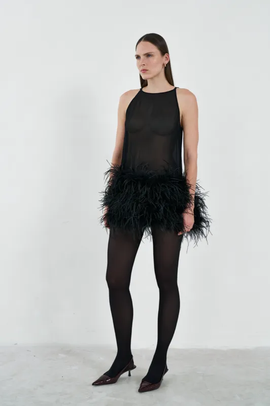 Sans Faff - Kendall Feather Mini Dress - Black sold by Jessie Boutique