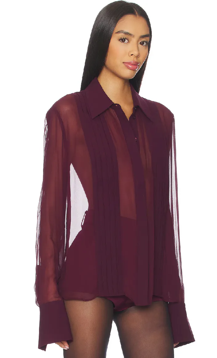 Sans Faff - Meghan Panelled Silk Blouse - Bordeaux sold by Jessie Boutique product image thumbnail 2