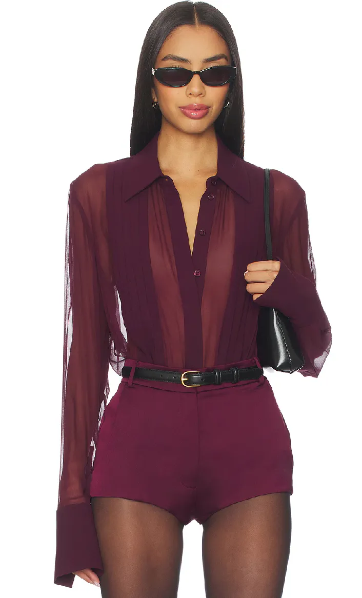 Sans Faff - Meghan Panelled Silk Blouse - Bordeaux sold by Jessie Boutique