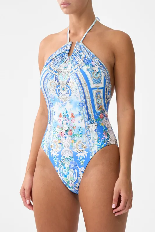 Camilla - Diamond Neck Halter One Piece With U Ring Front - Ottoman Opulence sold by Jessie Boutique
