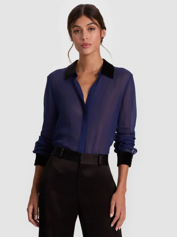 Alice + Olivia - Willa Combo Blouse - Midnight Blue/Black made by Alice + Olivia