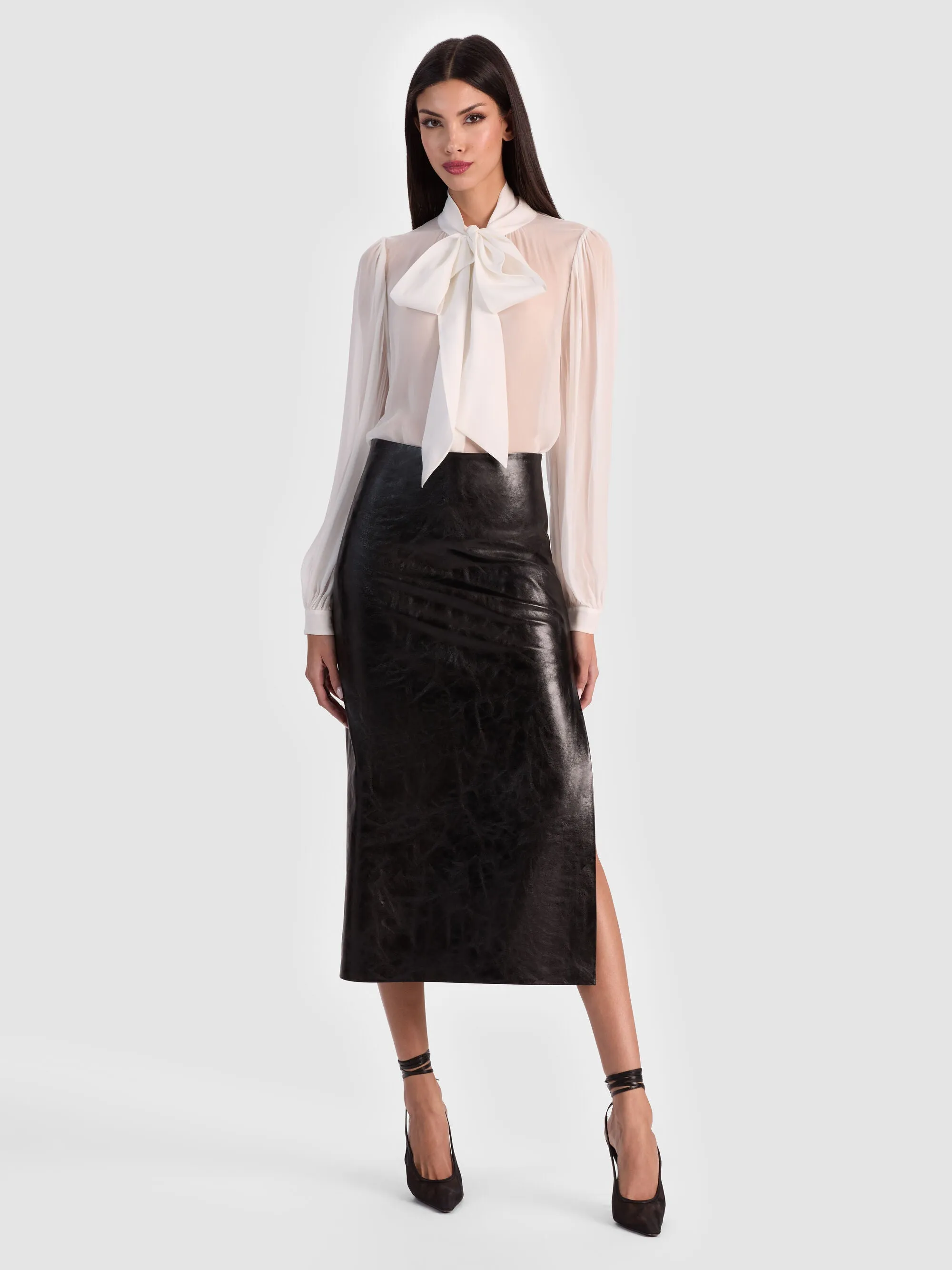 Alice + Olivia - Maeve Vegan Midi Skirt - Black sold by Jessie Boutique