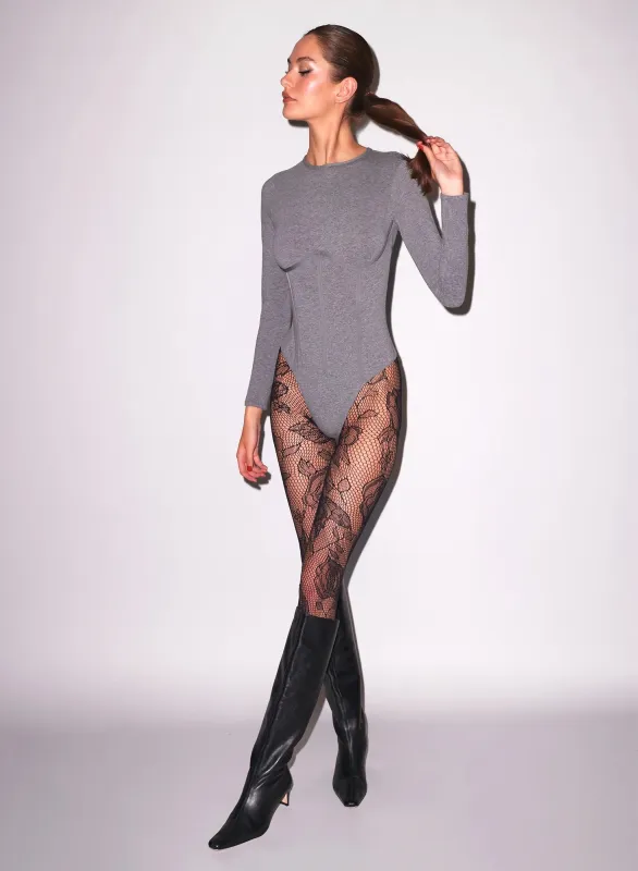 Fleur Du Mal - Rose Lace Tights - Black sold by Jessie Boutique