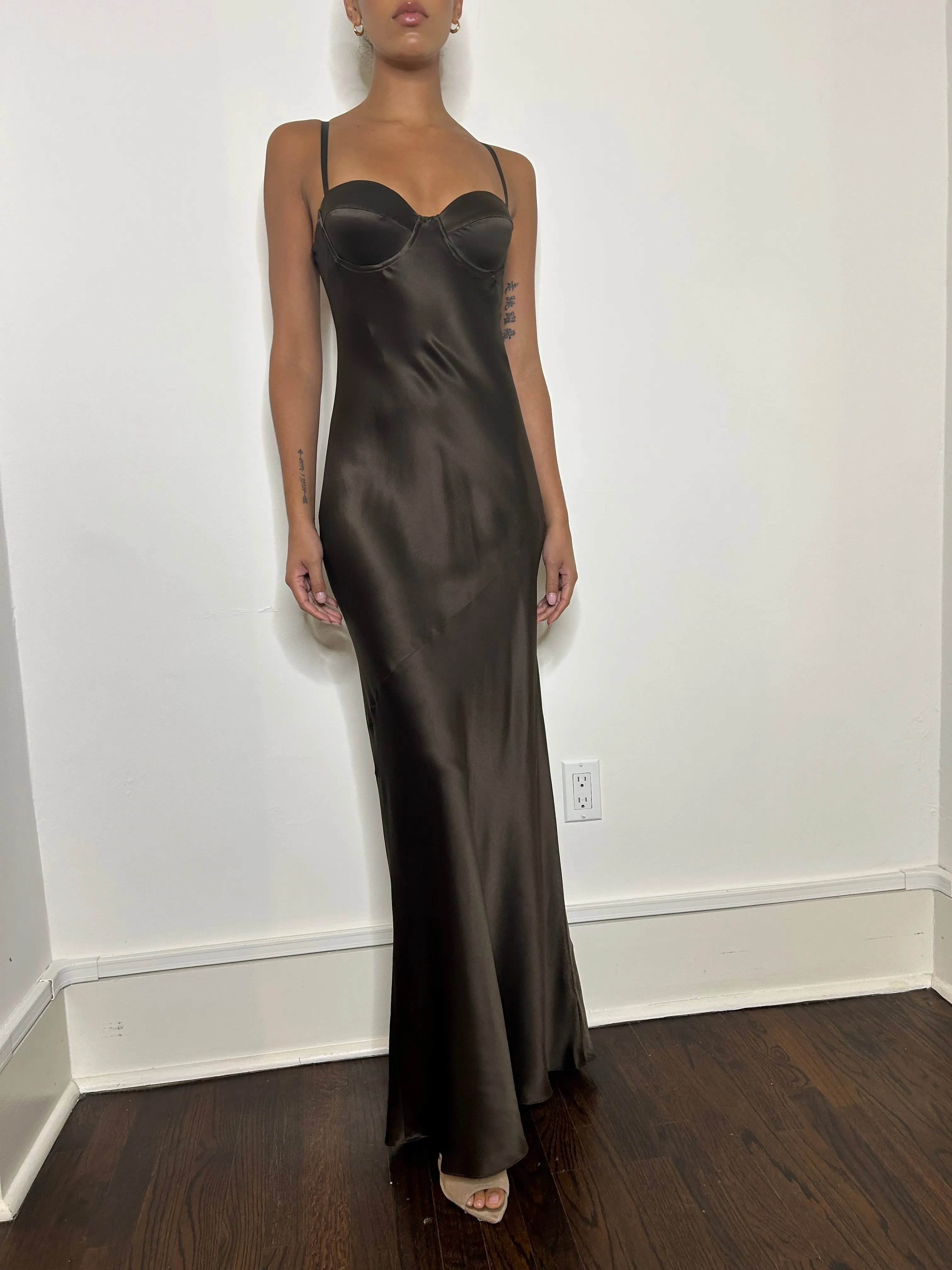 L'agence - Sayla Silk Gown - Dark Brown sold by Jessie Boutique