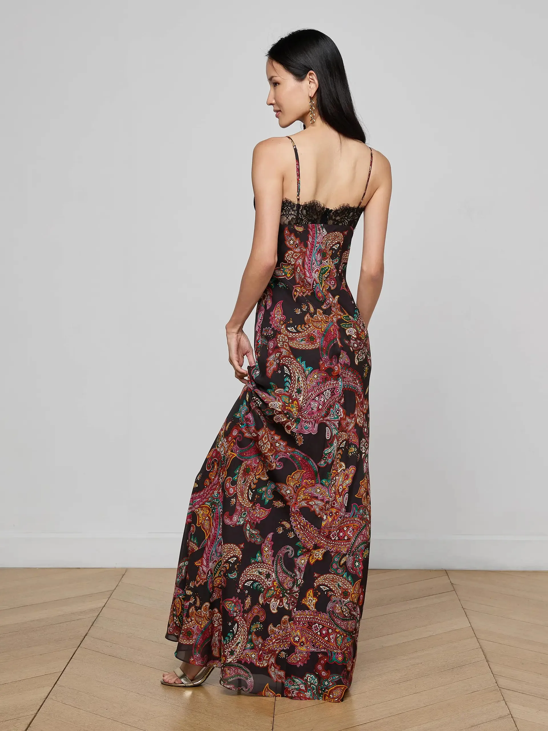 L'agence - Susanna Silk Lace Gown - Black Multi Paisley Scroll sold by Jessie Boutique product image thumbnail 3