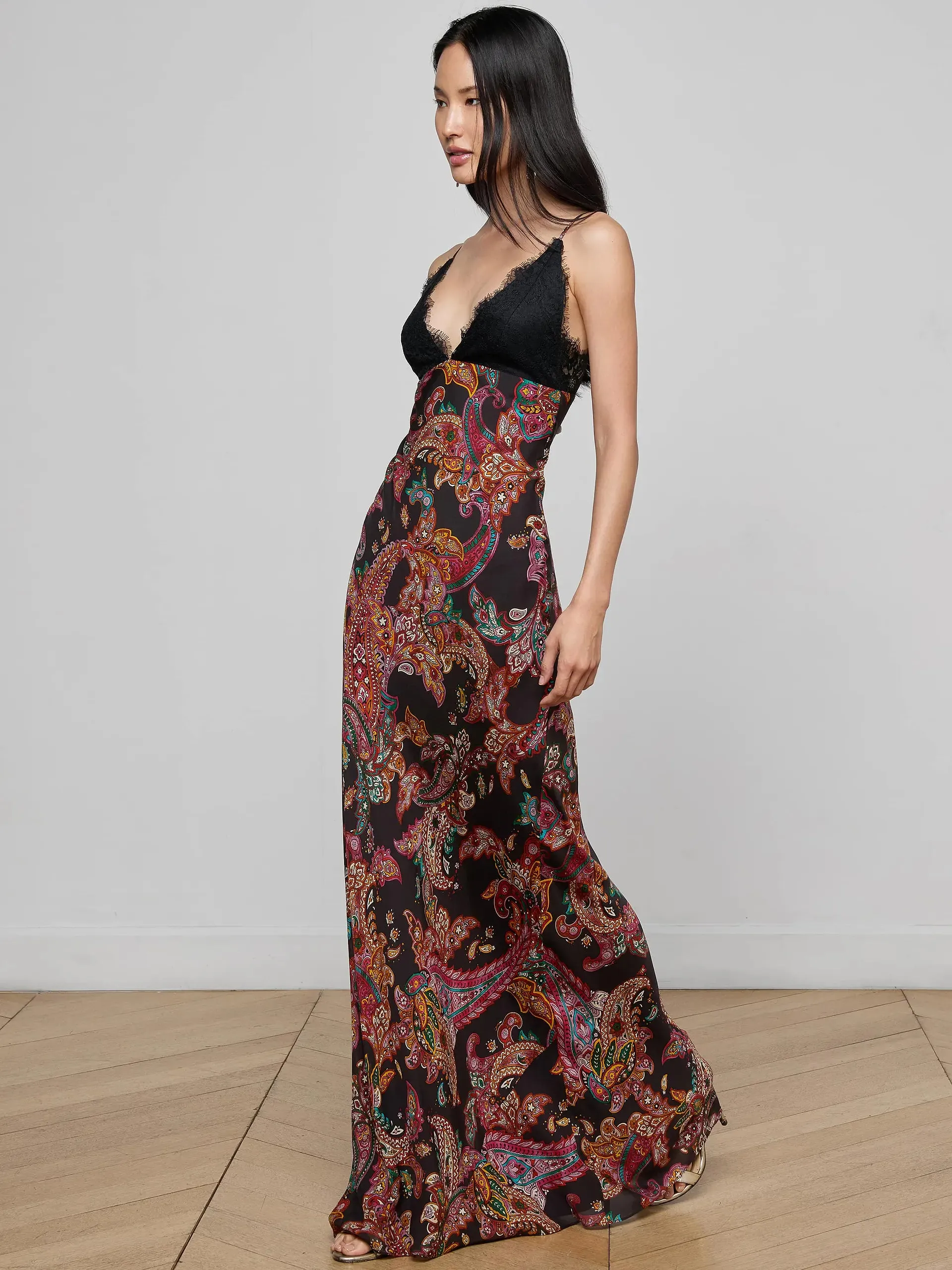 L'agence - Susanna Silk Lace Gown - Black Multi Paisley Scroll sold by Jessie Boutique product image thumbnail 2