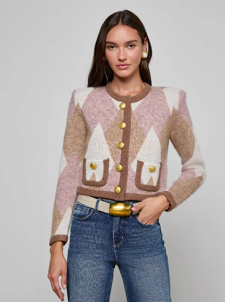 L'agence - Siobhan Cardigan - Natural/Mauve Multi Argyle sold by Jessie Boutique