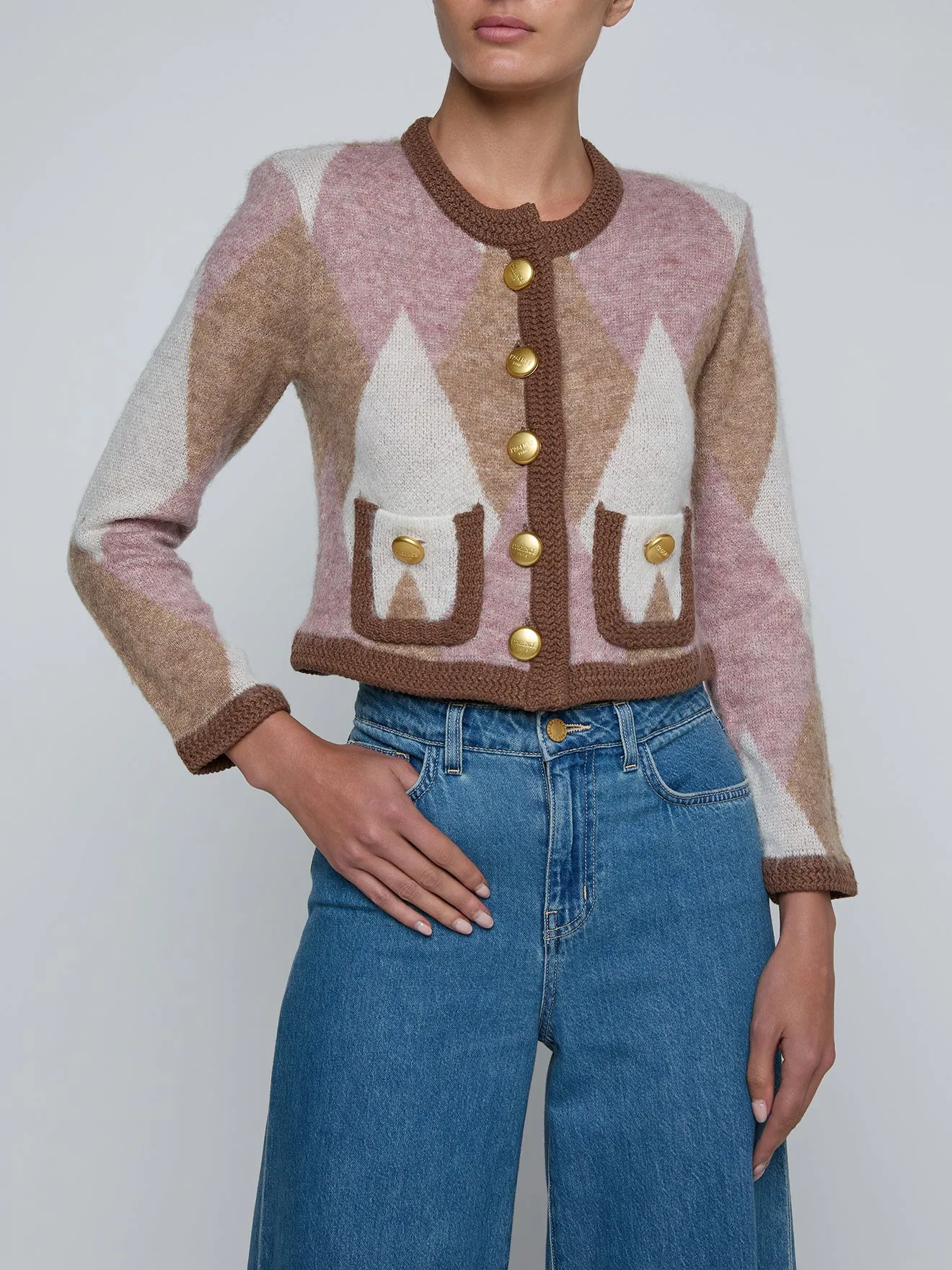 L'agence - Siobhan Cardigan - Natural/Mauve Multi Argyle sold by Jessie Boutique product image thumbnail 3