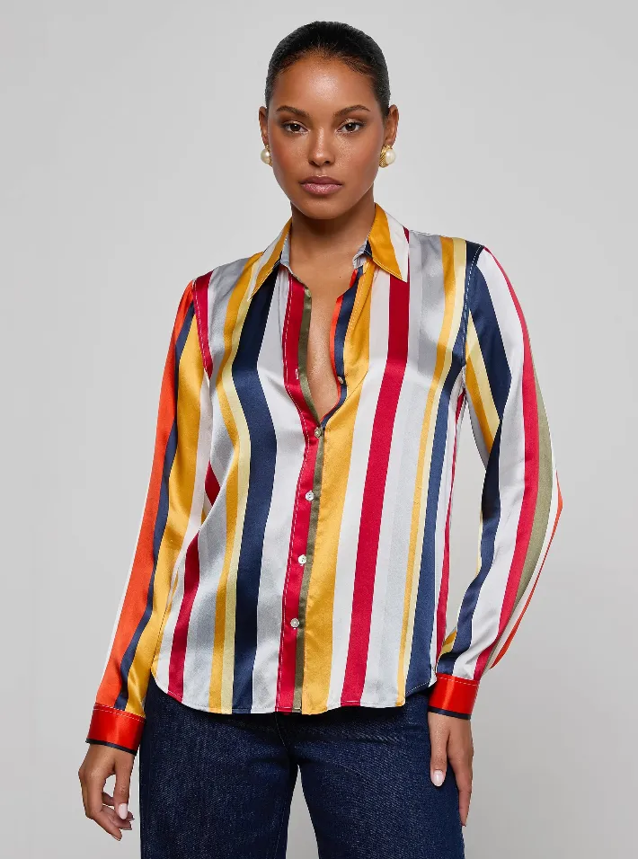 L'agence - Tyler Silk Blouse - Multi Bright Stripe sold by Jessie Boutique product image thumbnail 3