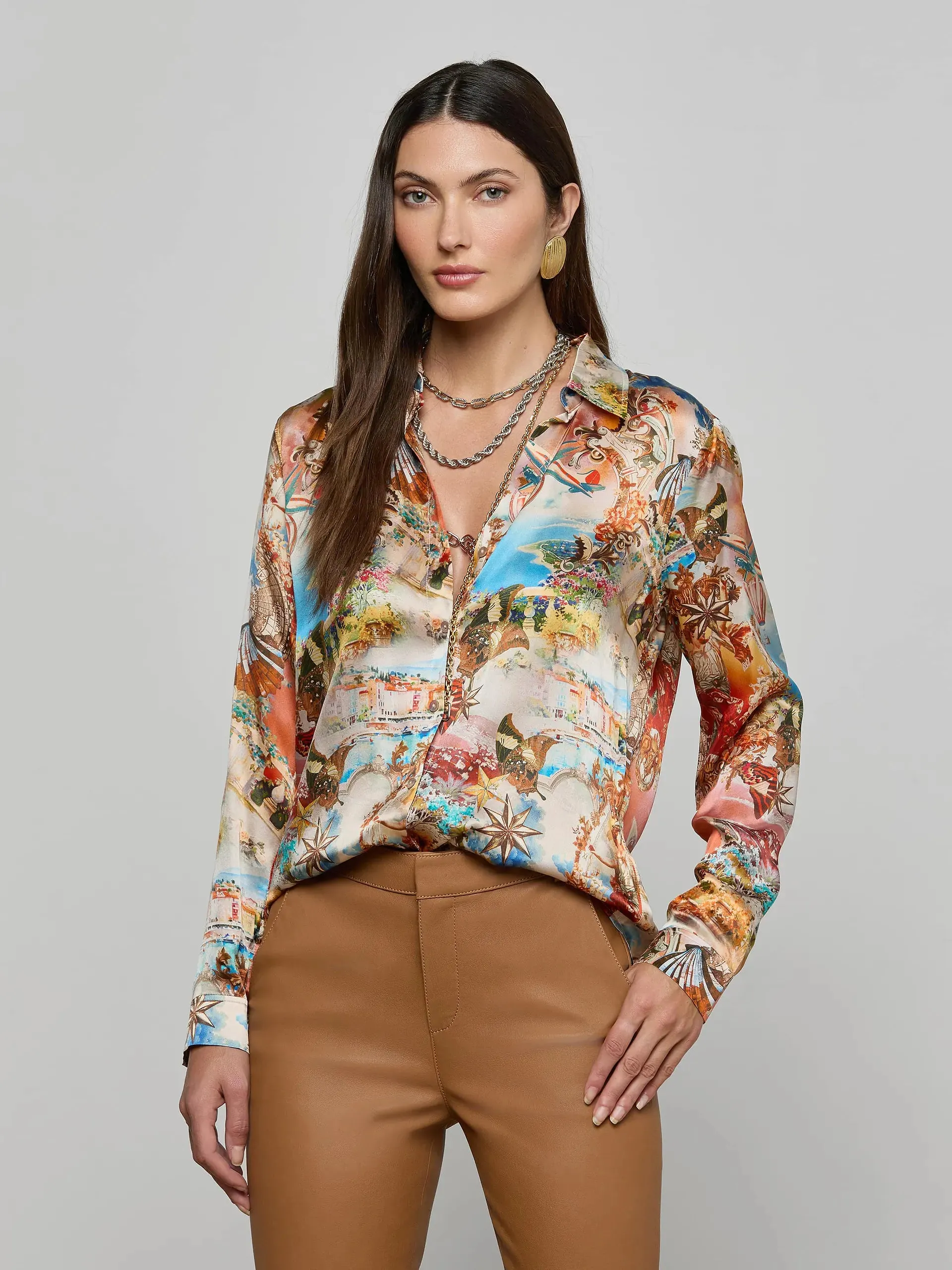 L'agence - Tyler Silk Blouse - Multi Collage sold by Jessie Boutique