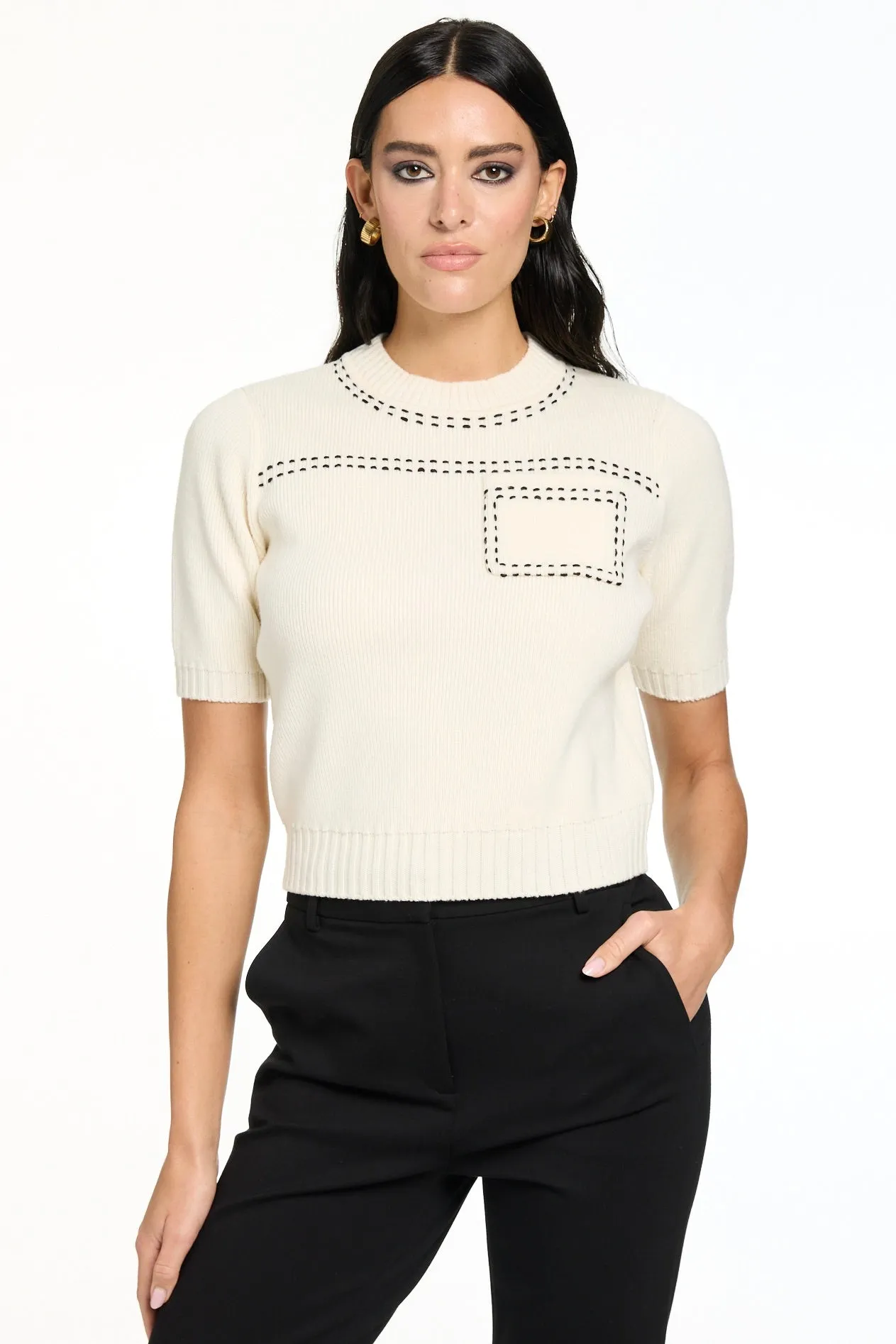 Toccin - Kelly Short-Sleeve Pocket Tee - Ivory/Jet sold by Jessie Boutique