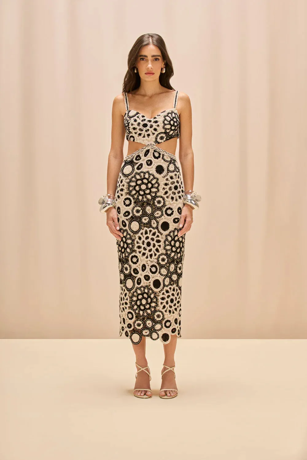 Patbo - Coral Crochet Cutout Midi Dress - White sold by Jessie Boutique