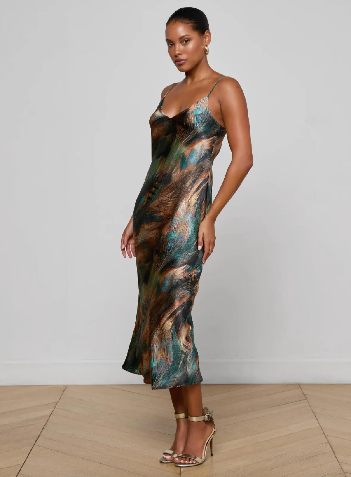 L'agence - Seridie Silk Slip Dress - Teal Multi Mix Feather sold by Jessie Boutique product image thumbnail 3